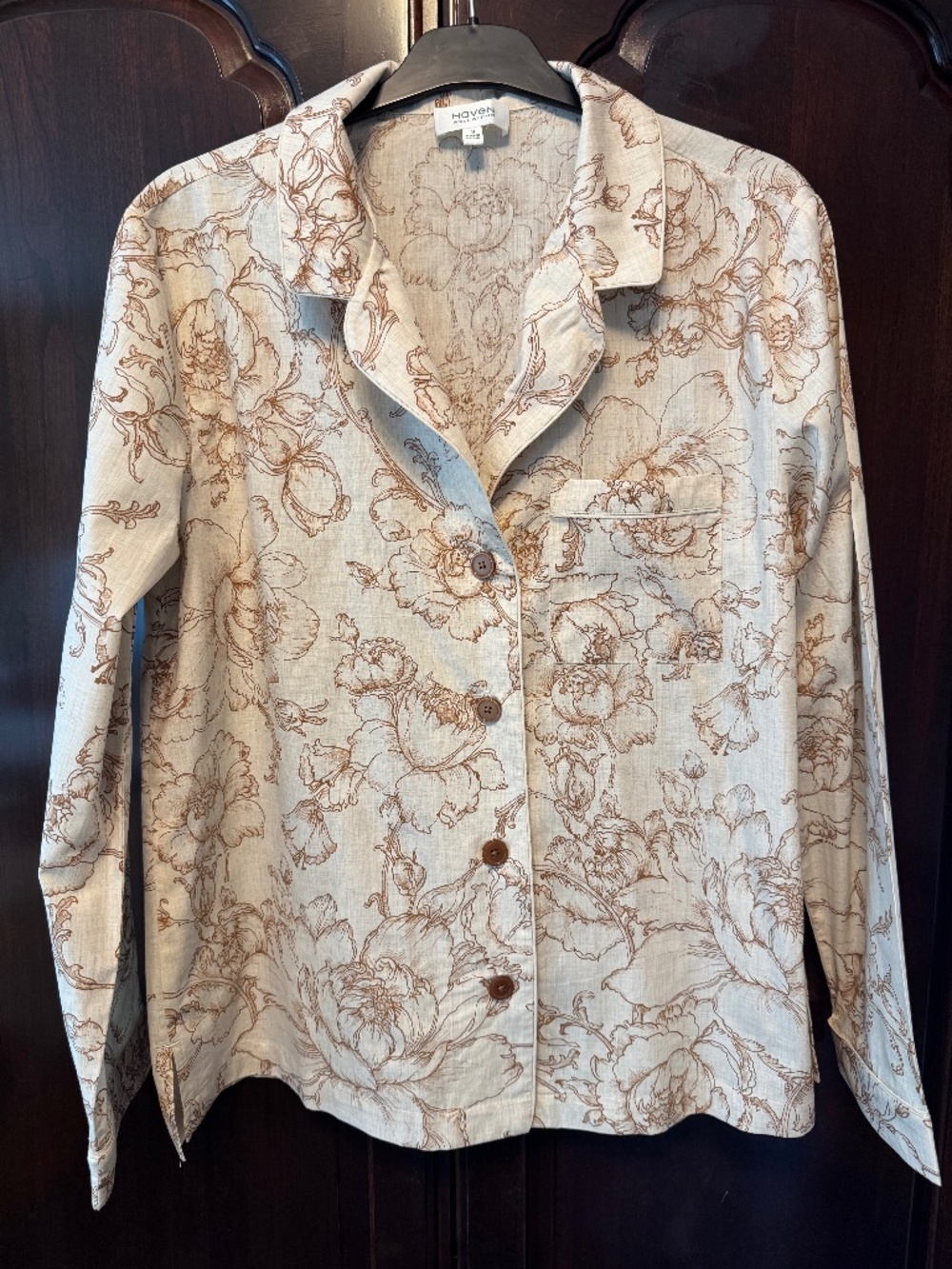 Haven Well Within 100% Cotton Pajamas (both Top size M/BottomL). Cream & brown